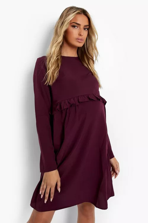 Maternity Long Sleeve Smock Dress | Boohoo.com (US & CA)