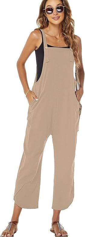Flygo Women's Casual Cotton Wide Leg Overalls Baggy Rompers Jumpsuit with Pockets | Amazon (US)