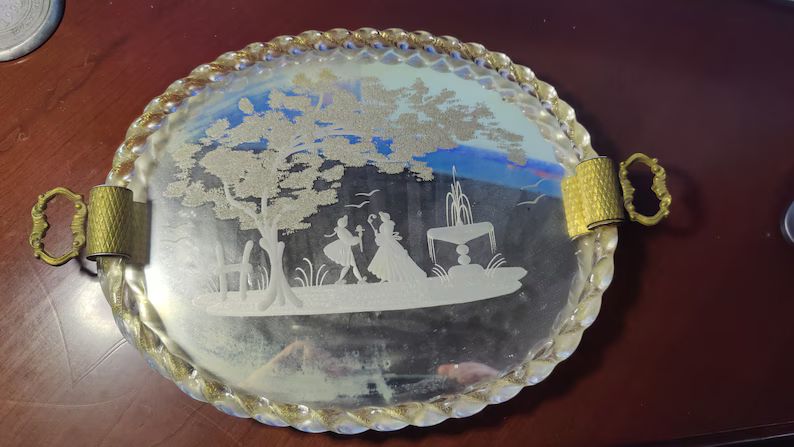 Vintage Italian Venetian Etched Gilt Murano Glass Mirror Vanity Dresser Tray - Etsy | Etsy (US)