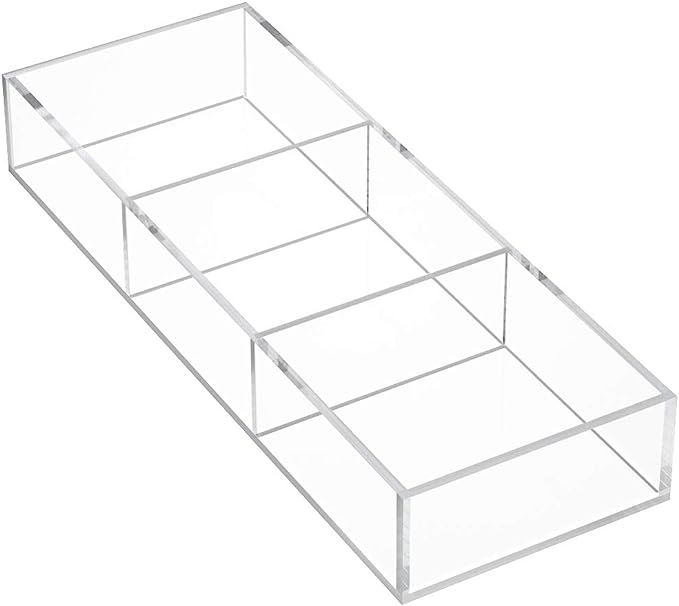 HIIMIEI 3 Section Clear Desk Drawer Organizer Tray, Acrylic Makeup Tray Organizer for Drawer, Off... | Amazon (US)