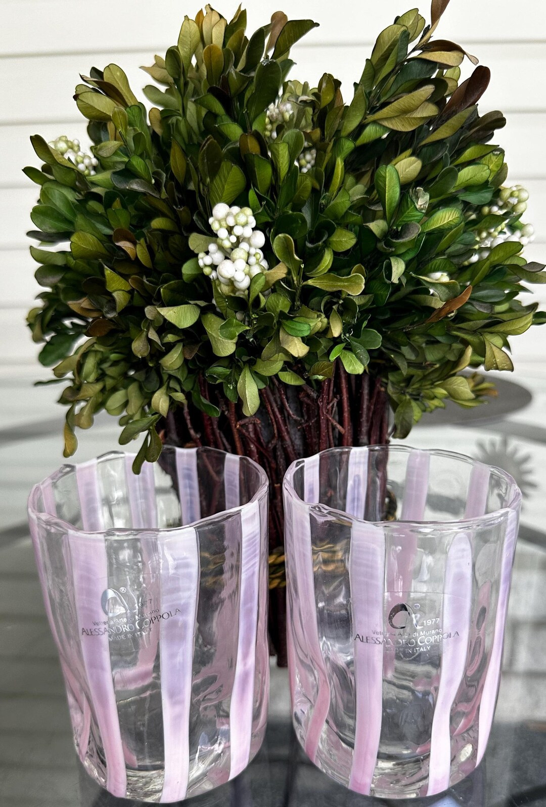 Murano Alessandro Coppola Hand Blown Pink Strip Cocktail Pair of 2 Glasses NEW - Etsy | Etsy (US)