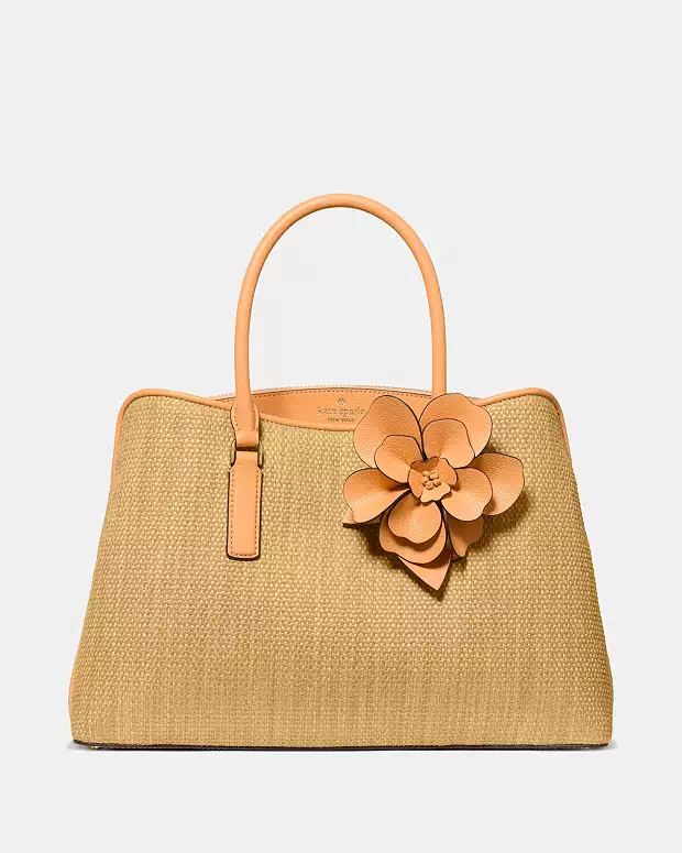 Thompson Street Straw Satchel Bag With Charm | Kate Spade Outlet | Kate Spade Outlet