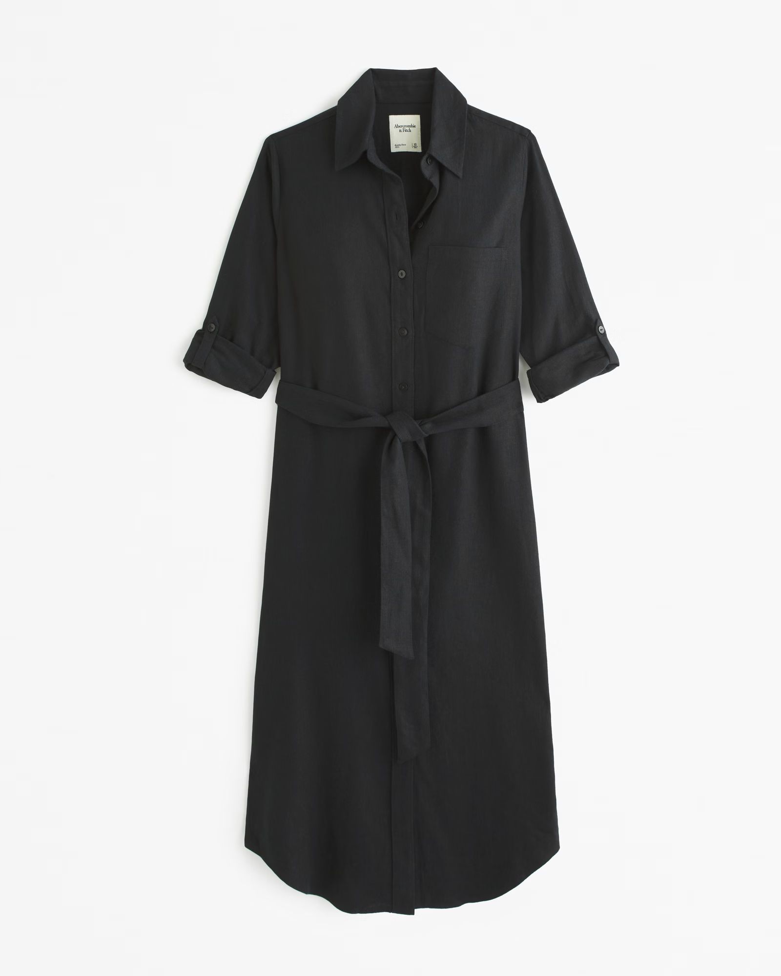 Linen-Blend Midi Shirt Dress | Abercrombie & Fitch (US)