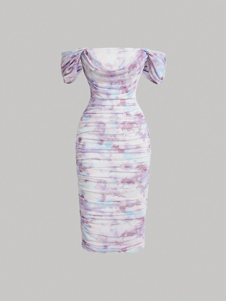 SHEIN MOD Women's Off Shoulder Short Sleeve Tie Dye Dress | SHEIN