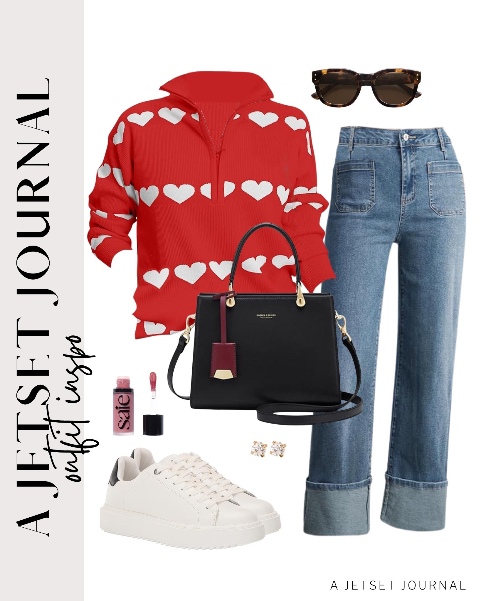 Keeping it cute and casual with a heart sweater, jeans, and star sneakers for Valentine's Day!
v neck valentine's sweatshirt, crossbody bag, saie dew liquid blush,  winter to spring outfit idea, casual look, vacation style, makeup must have, beauty favorite, functional bag, amazon fashion, affordable style

#LTKU #LTKSeasonal #LTKValentine