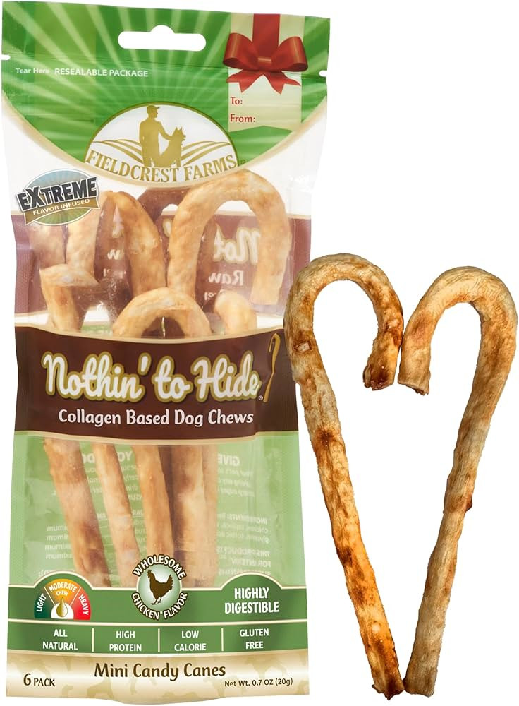 Fieldcrest Farms Nothin' to Hide Mini Holiday Candy Cane Chicken Flavor Chew Dog Treats, Dog Chew... | Amazon (US)