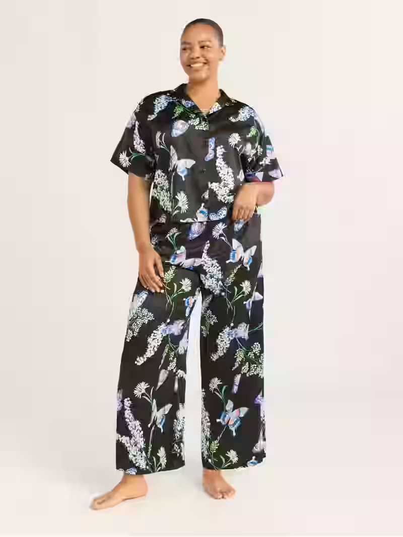 Joyspun Women’s Stretch Satin Top and Pants Pajama Set, Sizes S-3X | Walmart (US)