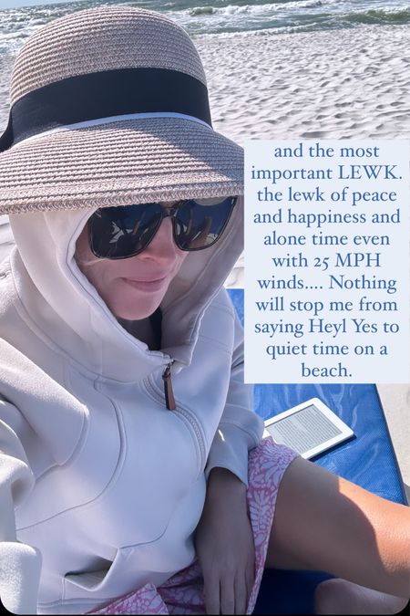 beach day , who cares about 25 MPH winds?!?! 
hat had detachable strap - live in these sunnies and pullover 

#LTKfindsunder100 #LTKswim #LTKtravel