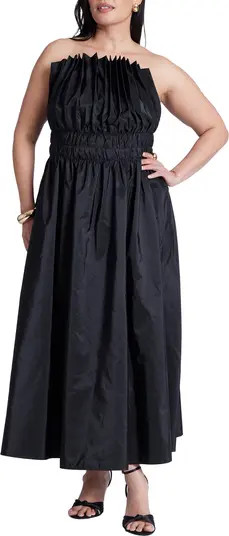 Pleated Ruffle Neckline Midi Dress | Nordstrom