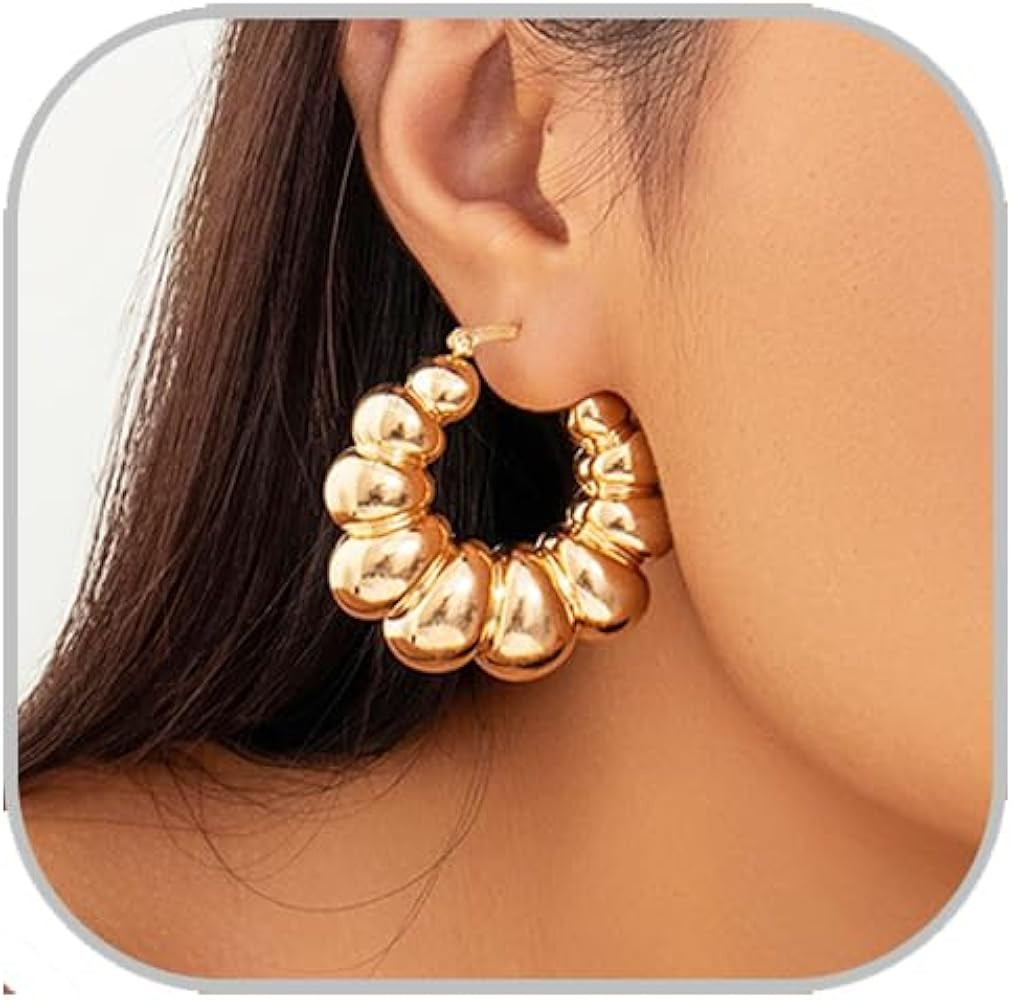Chunky Gold Earrings for Women 14K Gold Plated Geometric Statement Earrings Chunky Overstated Gol... | Amazon (US)