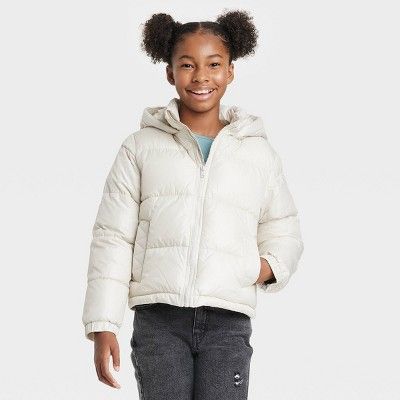 Girls' Cropped Puffer Jacket - art class™ Cream | Target