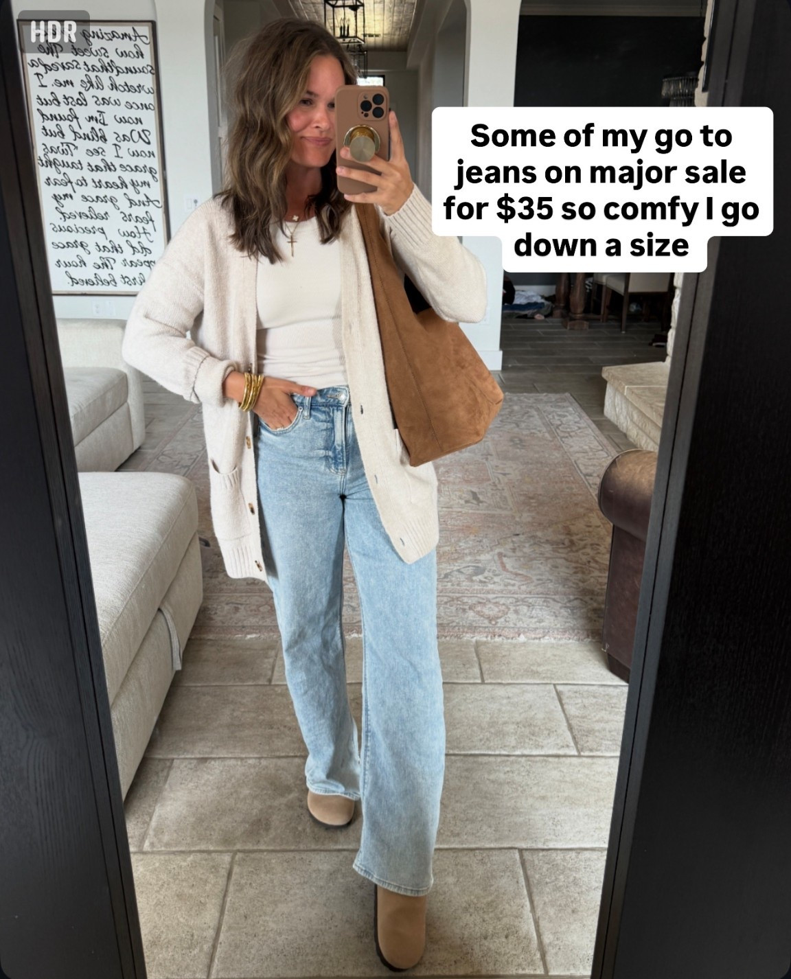 Cozy easy outfit- jeans are on sale- I go down a size #casualoutfit #cardigan #jeans 

#LTKFindsUnder50 #LTKgrwm #LTKootd