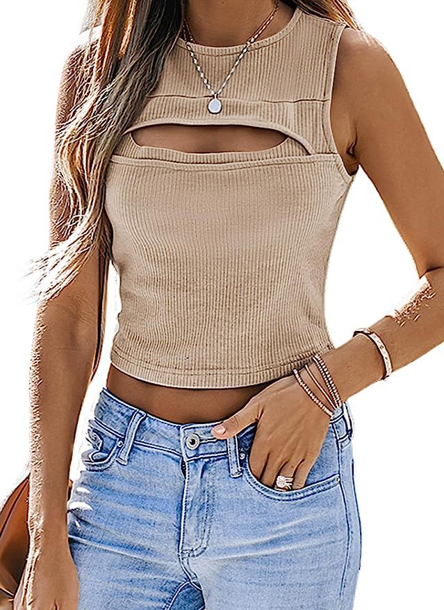 BLENCOT Women Sleelveless Cropped Tops Ribbed Summer Y2k Knit Tank Top Slim Solid Camis Shirts | Amazon (US)