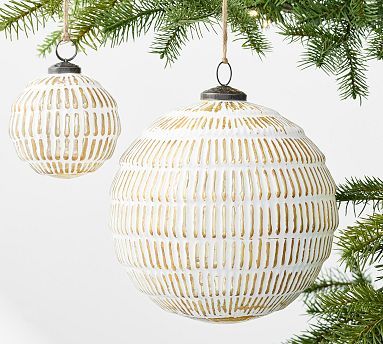 White & Gold Mercury Glass Ball Ornaments | Pottery Barn (US)