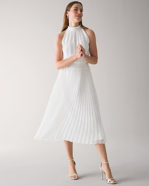 Smocked Waist Pleated Midi Dress | White House Black Market