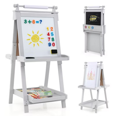 Costway Foldable Easel for Kids 3-in-1 Double-sided Art Easel with Chalkboard Green | Target