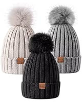Alepo Womens Winter Beanie Hat, Warm Fleece Lined Knitted Soft Ski Cuff Cap with Pom Pom | Amazon (US)