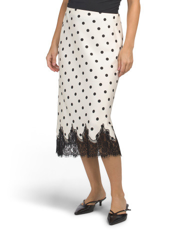 Printed Bias Cut Satin Skirt With Lace Hem for Women | Polyester/Nylon | Marshalls