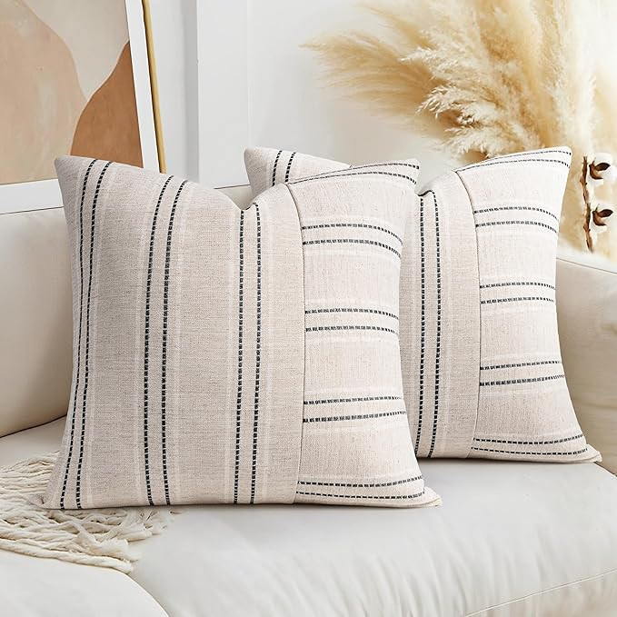 AELS 20x20 Decorative Farmhouse Linen Throw Pillow Covers, Boho Textured Pillow Case, Set of 2, B... | Amazon (US)
