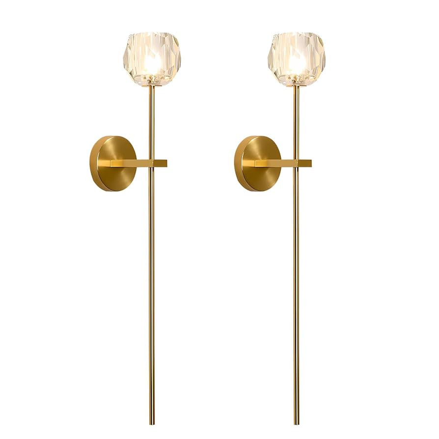 BOKT Mid Century Modern Gold Crystal Wall Sconce Set of Two Brushed Brass Gold Long Wall Sconce L... | Amazon (US)