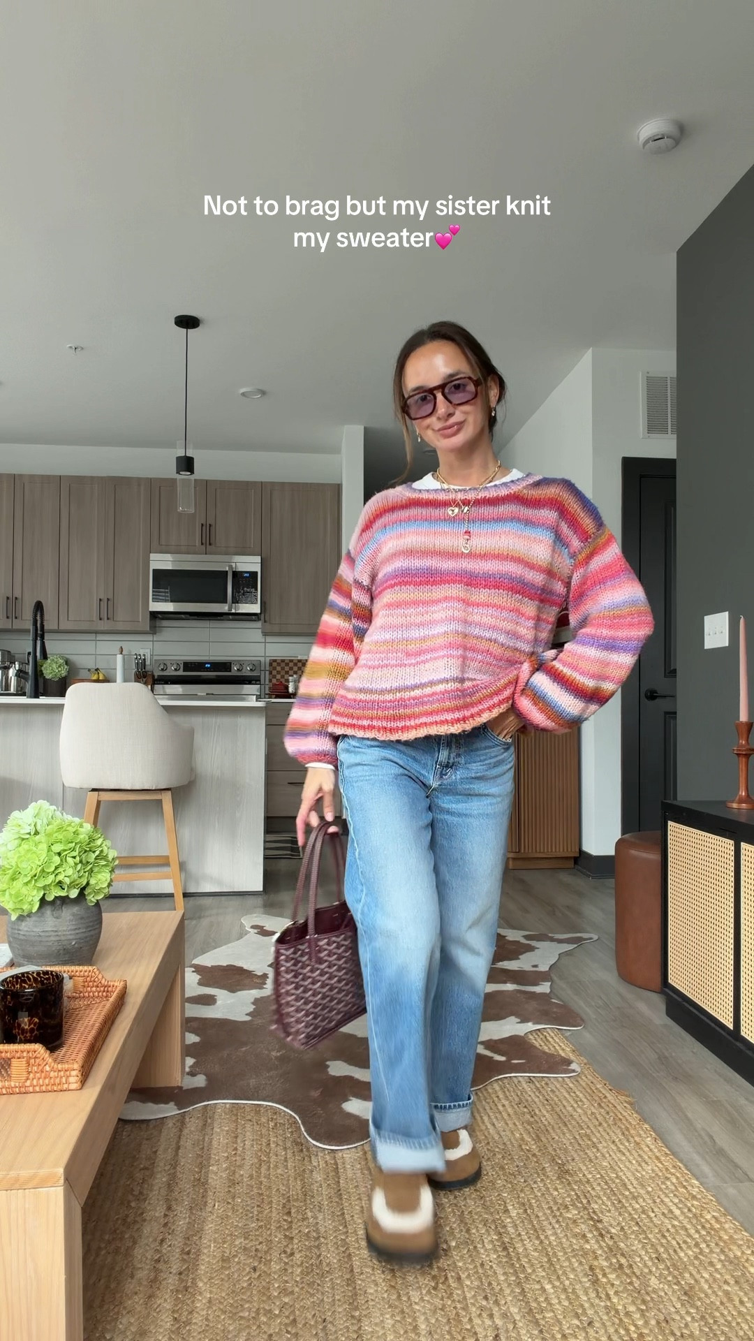 My sister knit my sweater! Linked some that give a similar vibe! Jeans are size 25 petite 