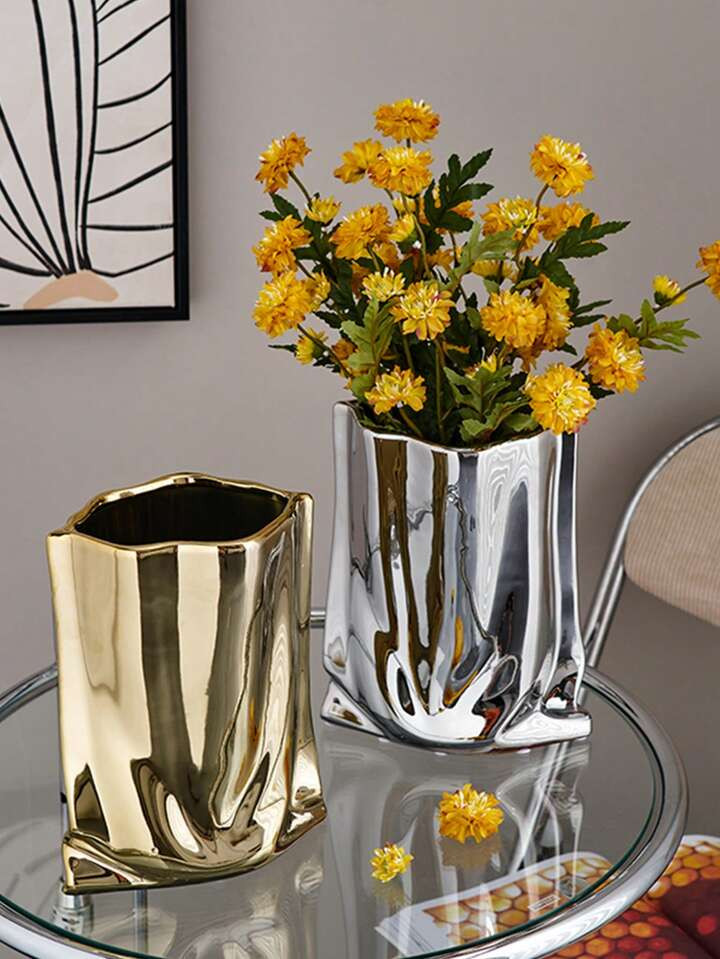 1pc Polymer Clay Flower Vase, Creative Ruched Design Vase For Home | SHEIN