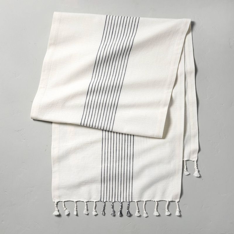 Core Stripes Twisted Fringe Oversized Table Runner Blue/Cream - Hearth & Hand™ with Magnolia | Target