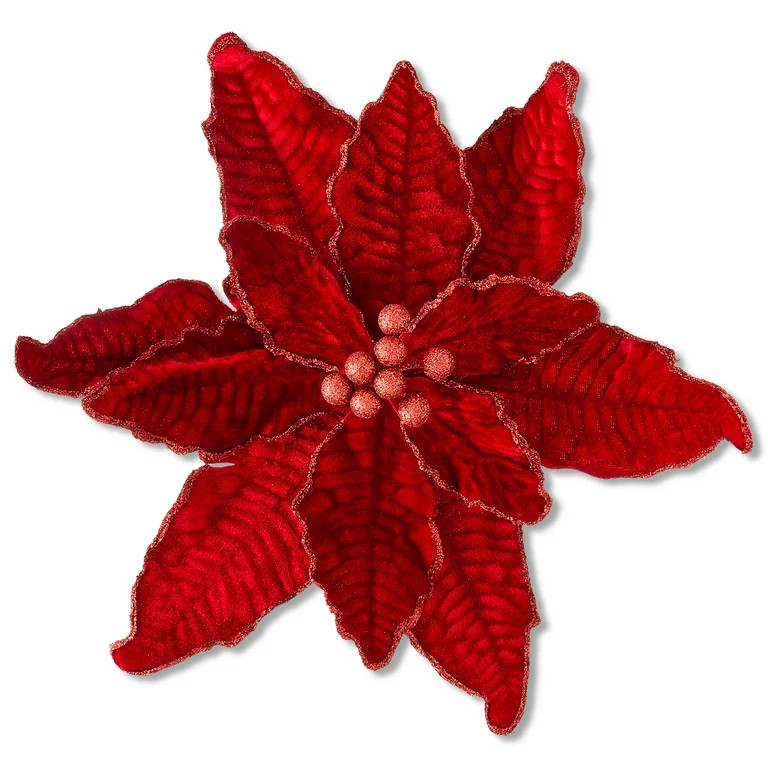 Deluxe Velvet Poinsettia Christmas Clip Ornament, Red, 12", by Holiday Time | Walmart (US)