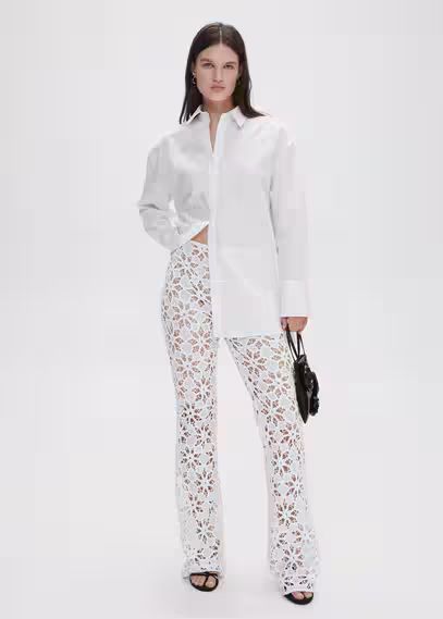 Crochet palazzo trousers off white - Woman - 8 - MANGO | MANGO (UK)
