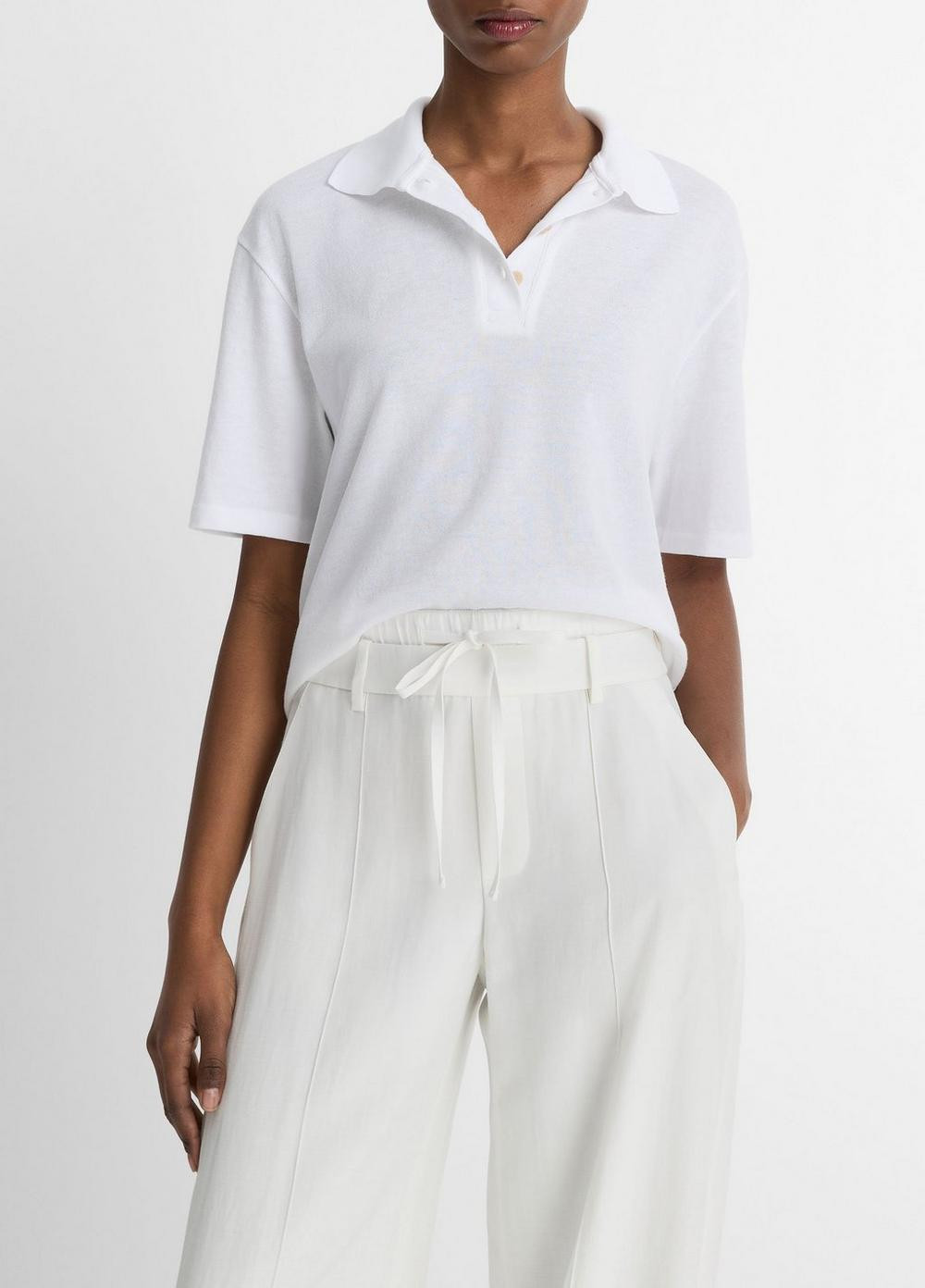 Women's Easy Cotton Polo Shirt, Optic White, Size XXS Vince | Vince LLC