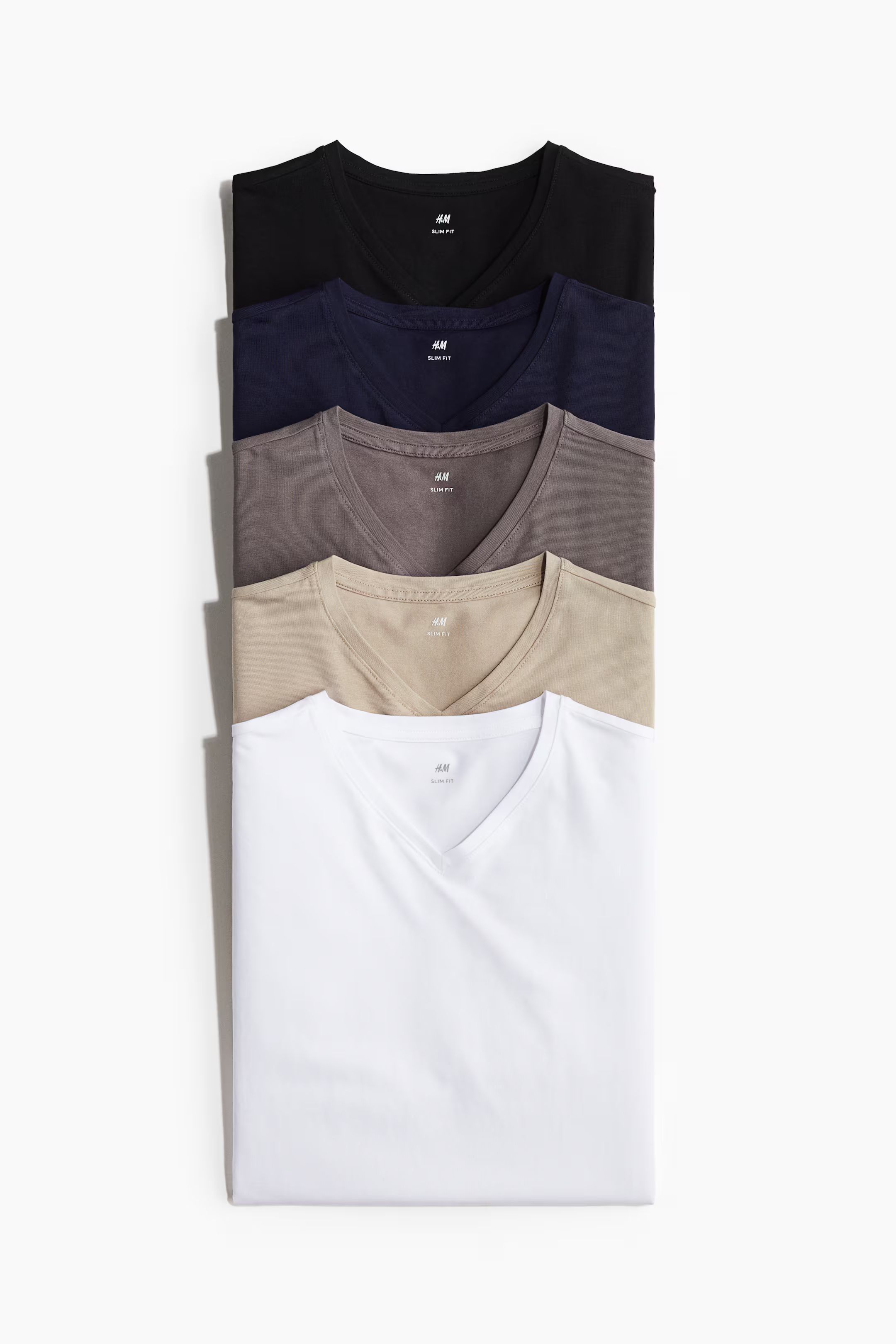 5-pack Slim Fit V-neck T-shirts - V-neck - Short sleeve - White/beige/navy blue - Men | H&M US | H&M (US + CA)