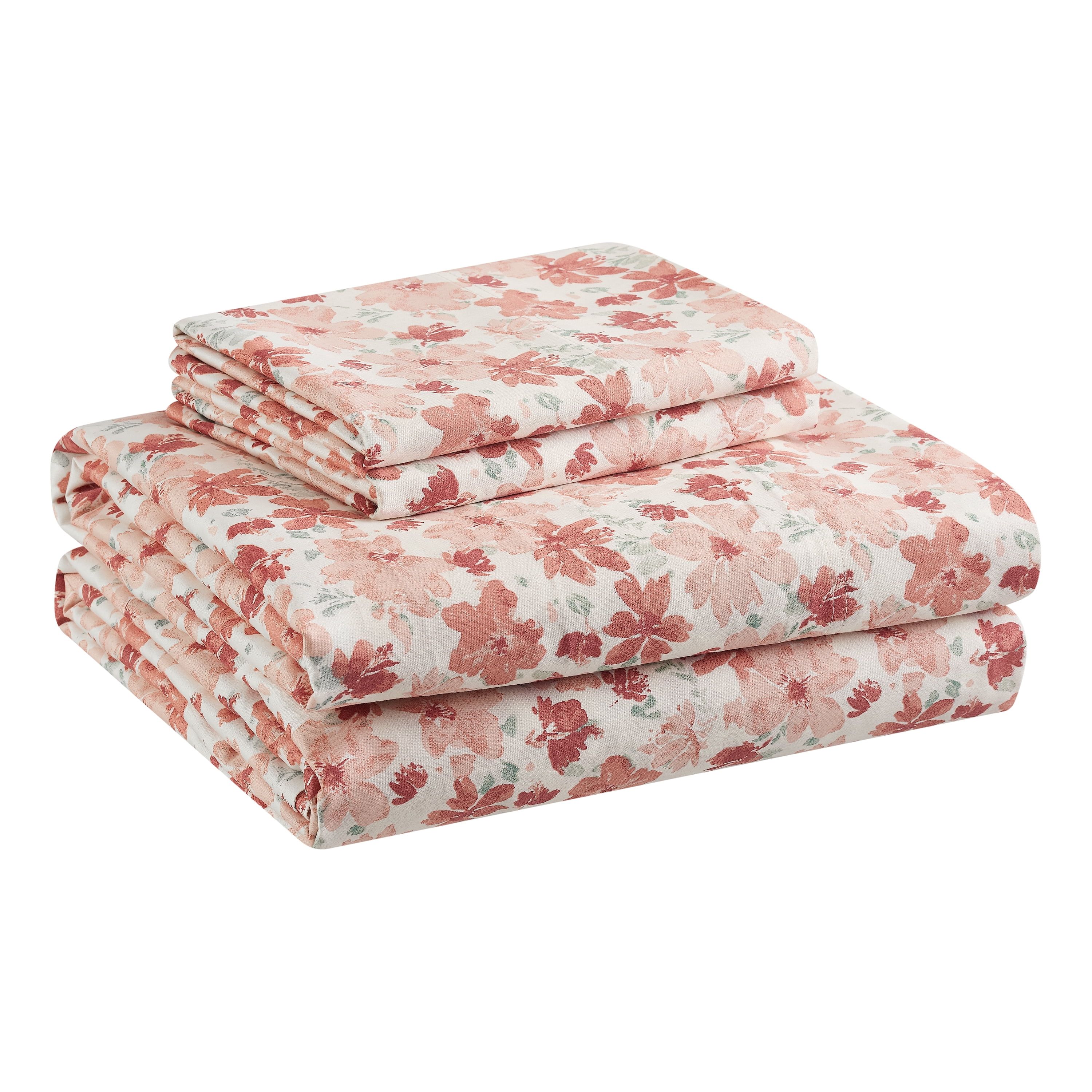 Better Homes & Gardens 300 Thread Count Coral Floral Cotton Sateen Bed Sheet Set Set, Queen | Walmart (US)