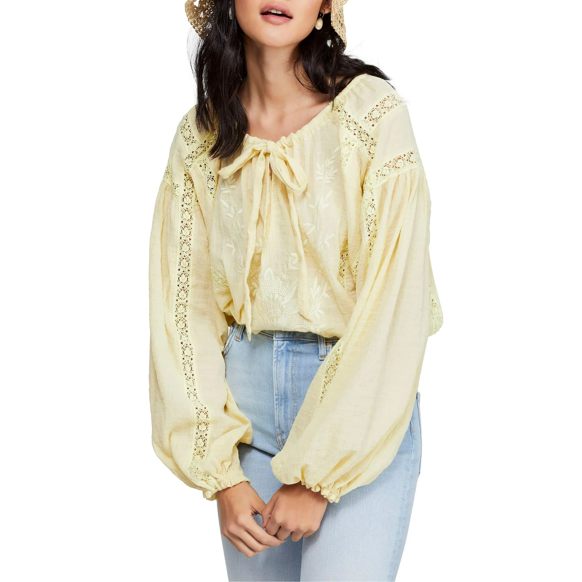 Free People | Maria Maria Lace Peasant Top | Yellow | Size S | Walmart (US)