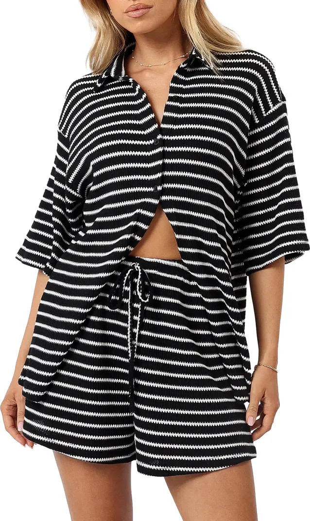 Linnea Stripe Cotton Knit Button-Up Shirt & Shorts Set | Nordstrom