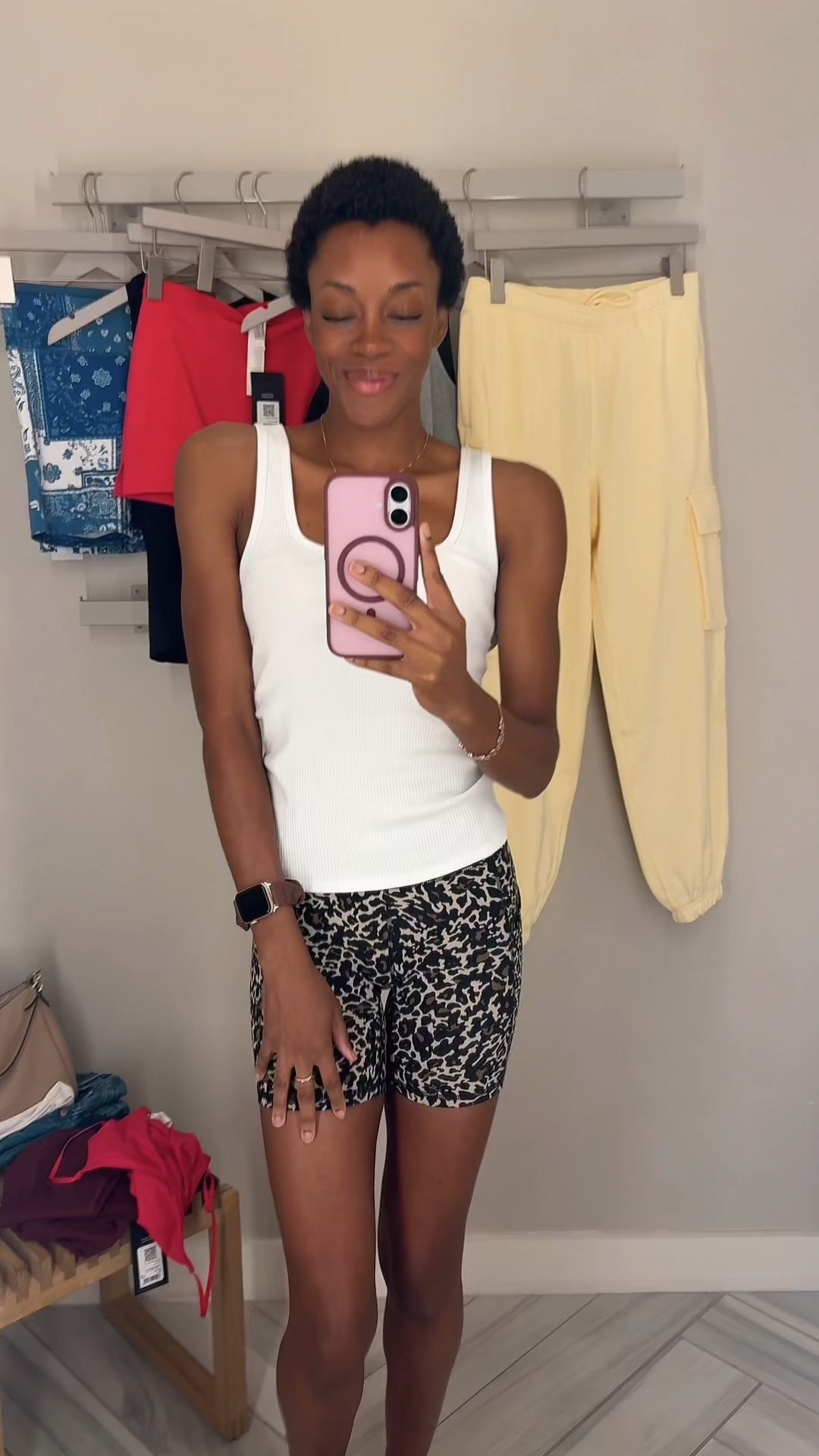 Leopard print biker shorts, yes! Loving the fit of these by Fabletics. You should always have a basic white tank in your collection. 

Fabletics
Activewear 
Gym wear
Workout clothes
Runner
Gym
Active 
Fitness 

#LTKFindsUnder50 #LTKActive #LTKStyleTip