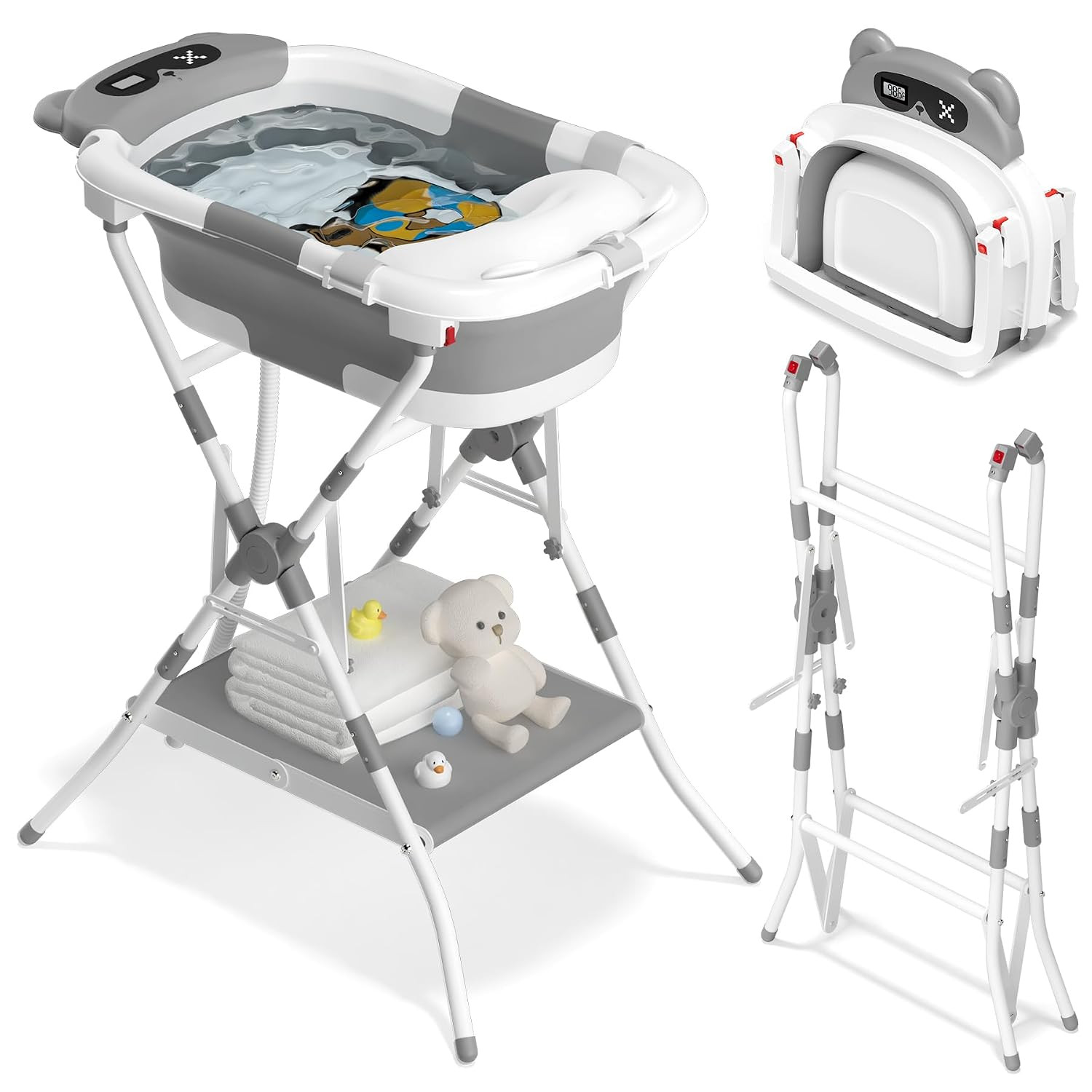 2-in-1 Baby Bathtub with Stand for Newborn and Infants, Foldable Baby Bath Tub, Baby Shower Gifts for New Parents, Gray | Amazon (US)