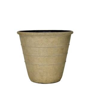 14 in. Dia x 12.25 in. H. Brown Washed Sand Cast Stone Triple Band Pot-PF8283BWS - The Home Depot | The Home Depot