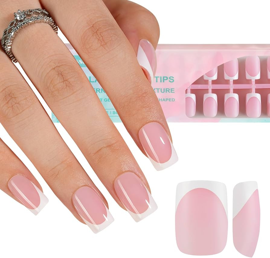 Misssix French Gel Nail Tips, 160Pcs French Tip Press on Nails Short Square Pink, No Need to File... | Amazon (US)