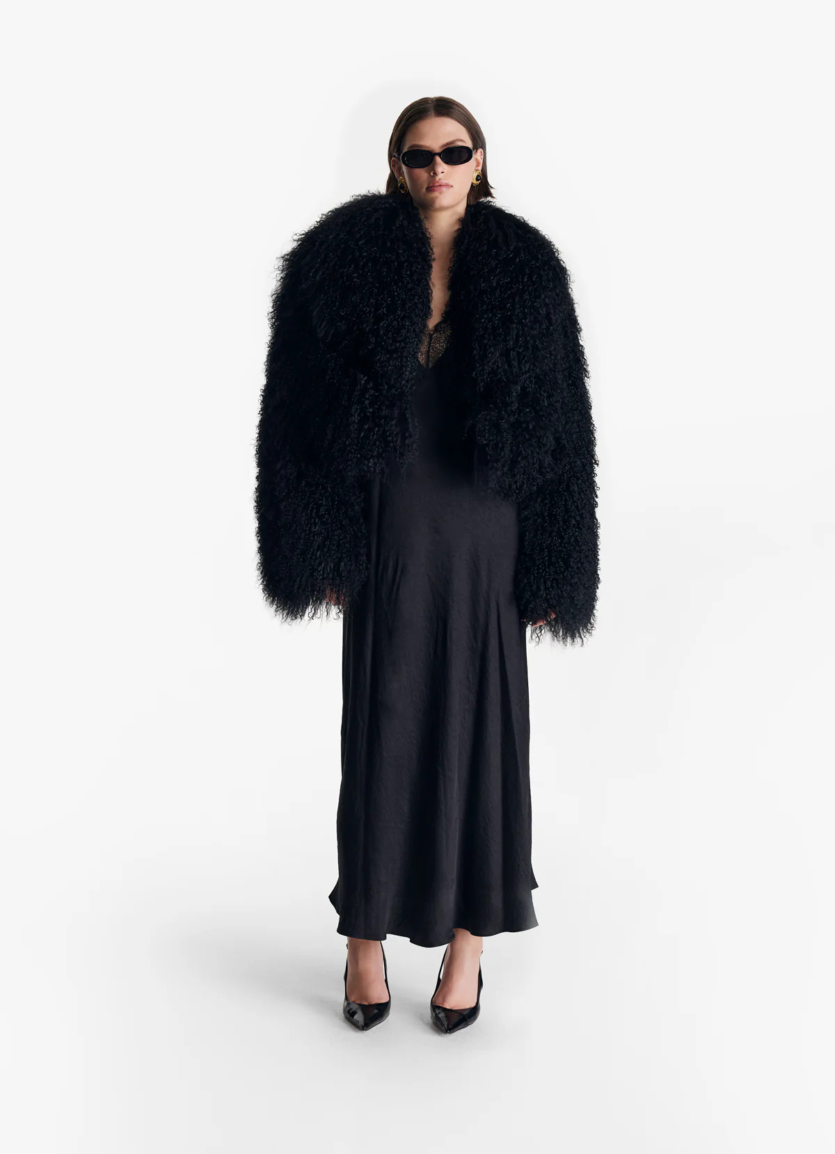 Black Cropped Mongolian Coat | DE SAVARY LONDON