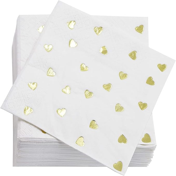 Juvale Engagement Napkins - 5 x 5 In Folded, 3-Ply, 50-Pack, Gold Foil Heart - Cocktail & Heart E... | Amazon (US)