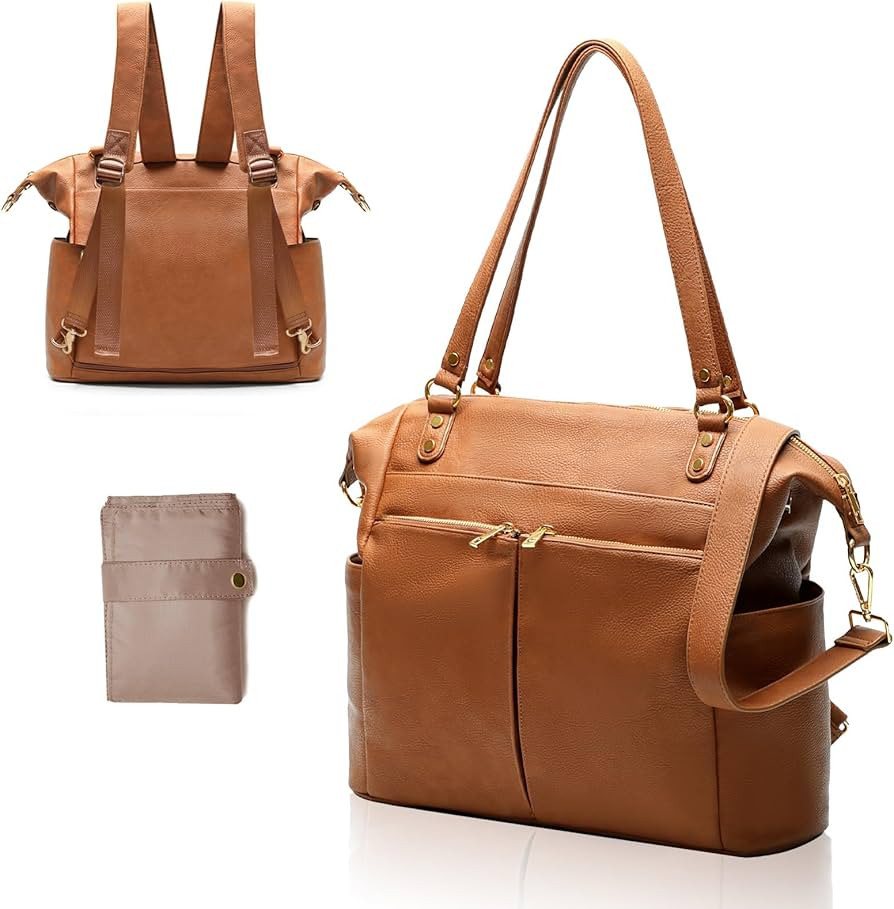 MOMINSIDE Diaper Bag Tote, 4 in 1 Leather Diaper Bag Backpack with 13 Pockets, Convertible Baby B... | Amazon (US)