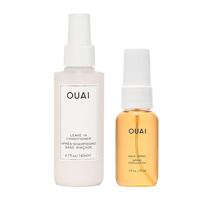 OUAI Full Size Leave In Conditioner & Deluxe Size Wave Spray Bundle - Hair Styling Products for F... | Amazon (US)