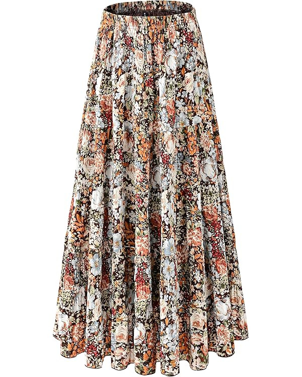 Women's Chiffon White Flowy Maxi Skirts Boho Summer Elastic Waisted Pleated A Line Long Skirt for... | Amazon (US)
