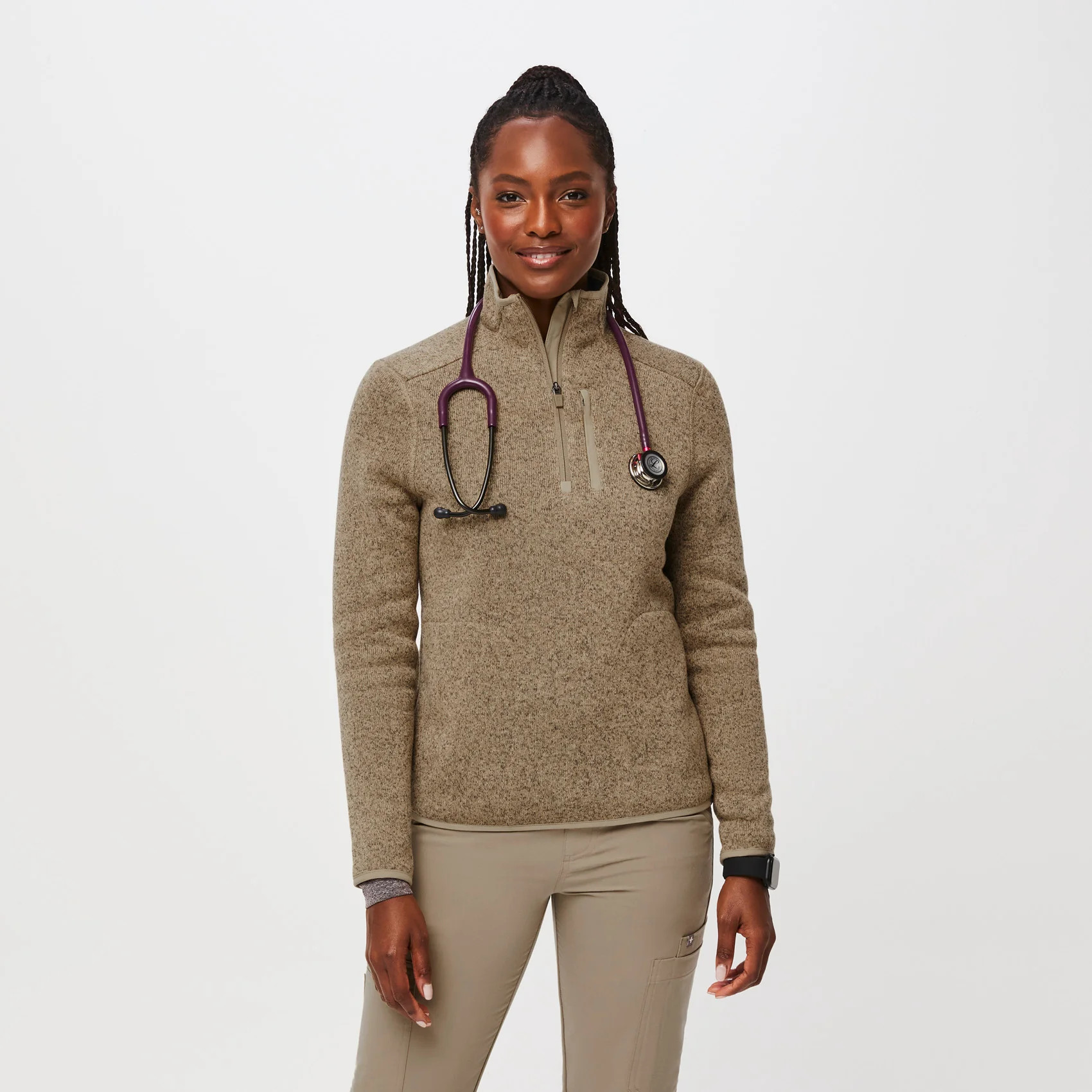 Women’s On-Shift™ ¼ Zip Sweater Knit - Heather Latte · FIGS | FIGS