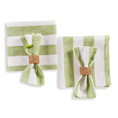 Solino Home Linen Dinner Napkins - Cabana Stripe, 20"" x 20"" in Green And White at Nordstrom, Size Large | Nordstrom