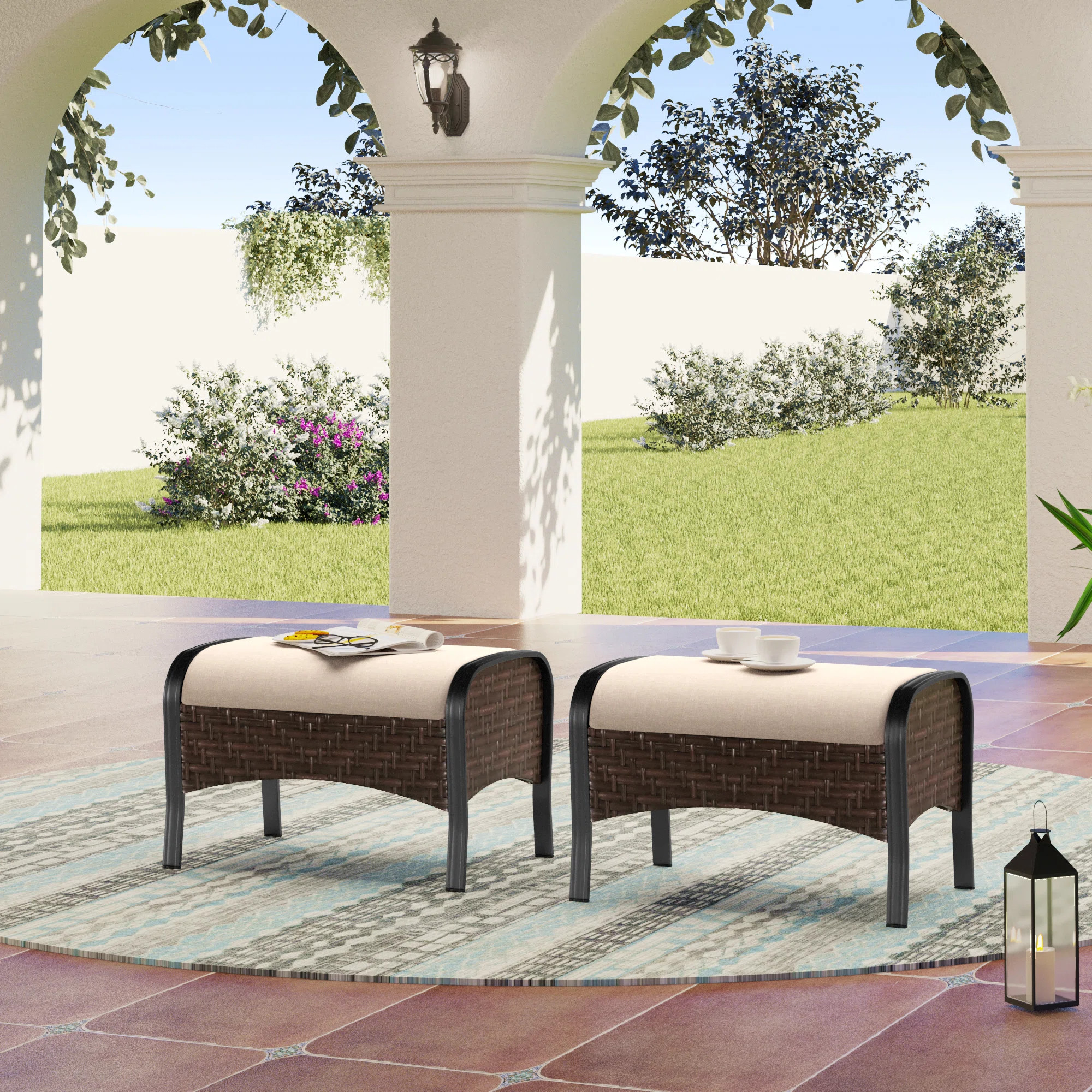 Outdoor Ottomans With Cushions  (Set of 2) | Wayfair North America