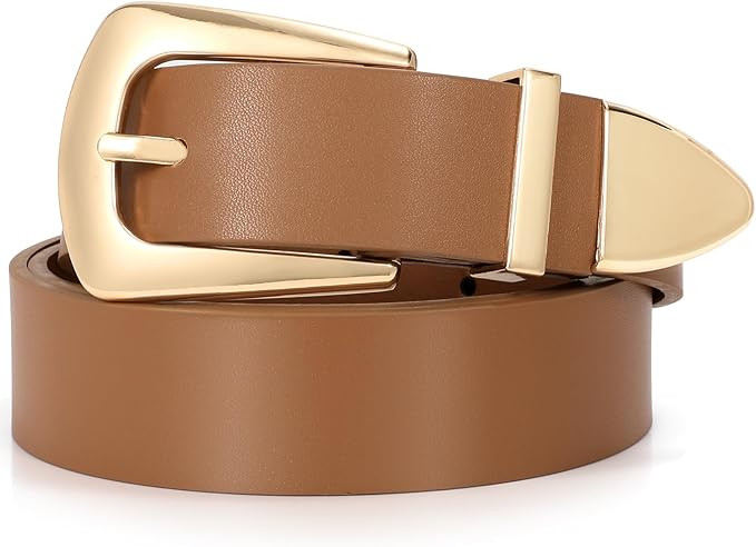 SUOSDEY Women's Leather Belts for Jeans Pants, Vintage Western Belt with Gold/Silver Buckle | Amazon (US)