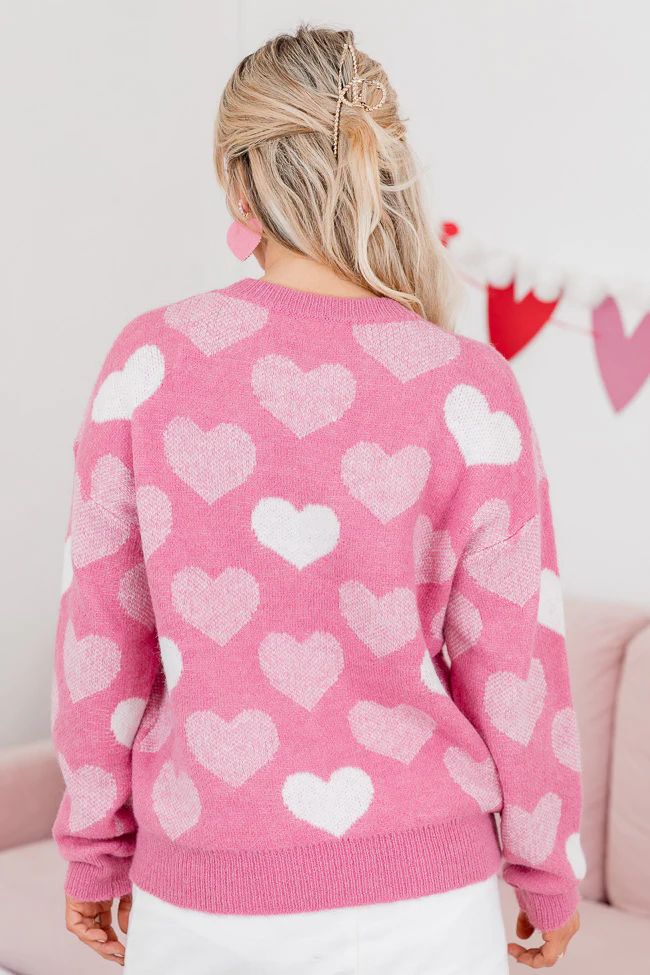 That Loving Feeling Pink Heart Pearl Detail Sweater | Pink Lily