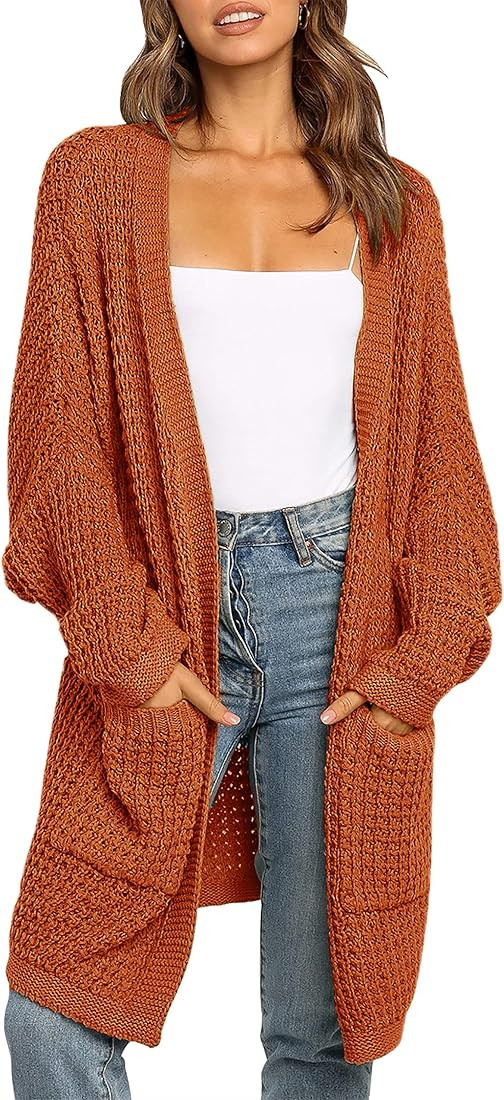 MEROKEETY Women's Oversized Long Batwing Sleeve Cardigan Waffle Knit Sweater Coat | Amazon (US)