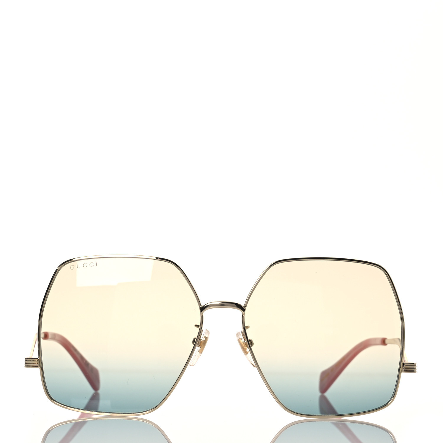 Metal Oversized Square Frame Sunglasses GG1005S Gold Green | FASHIONPHILE (US)